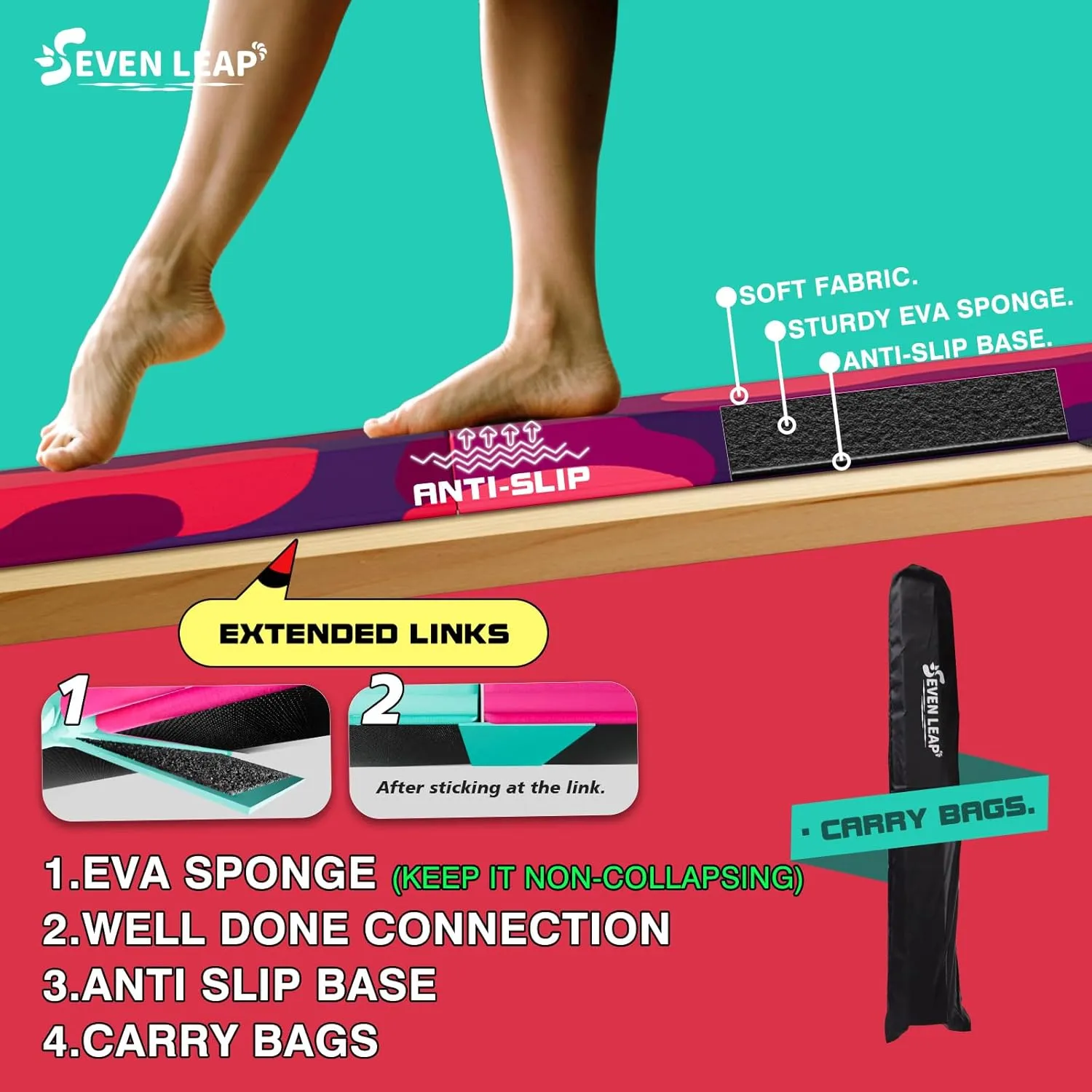 6ft/8ft Folding Balance Beam, Foldable Gymnastics Balance Beam Foam for Kids and Toddlers 3-12，Folding Beam with Non Slip Rubber Base,