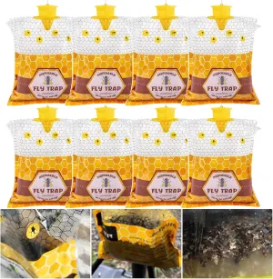 8 Big Fly Traps Outdoor Fly Trap Hanging, Wasp Trap Fly Bags Outdoor Disposable, Fly Bait Hunter Catcher Control Killer Repellent Outdoors, Ranch Fly Trap for Mosquito Bug Carpenter Bee Yellow Jacket