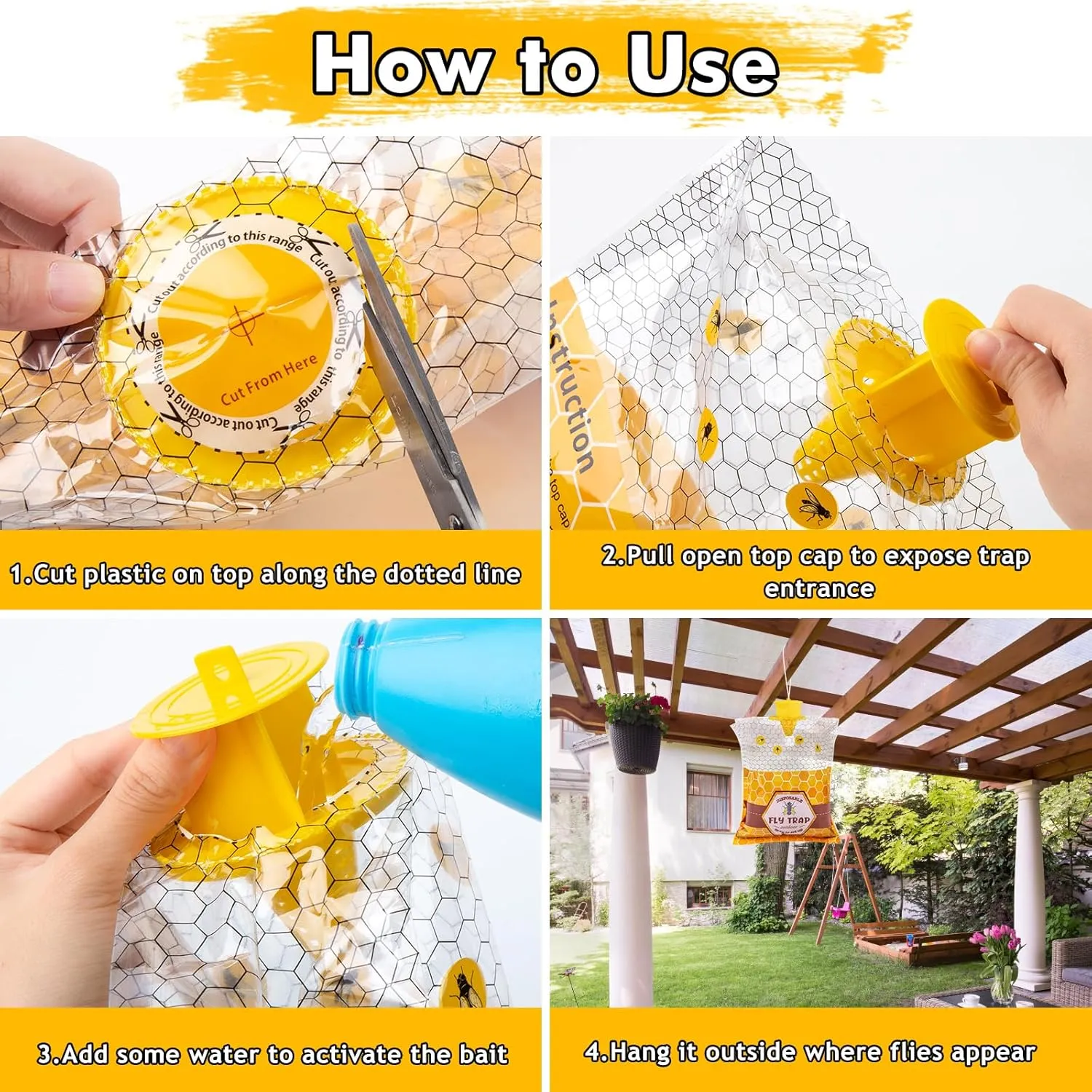 8 Big Fly Traps Outdoor Fly Trap Hanging, Wasp Trap Fly Bags Outdoor Disposable, Fly Bait Hunter Catcher Control Killer Repellent Outdoors, Ranch Fly Trap for Mosquito Bug Carpenter Bee Yellow Jacket