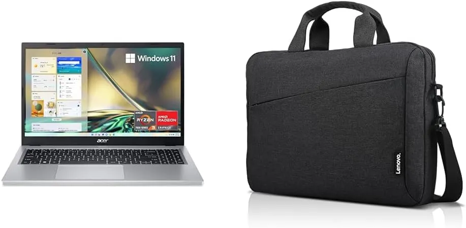 acer Aspire 3 A315-24P-R7VH Slim Laptop | 15.6" Full HD IPS Display | AMD Ryzen & Lenovo Laptop Bag T210, Messenger Shoulder Bag for Laptop or Tablet, Sleek, Durable