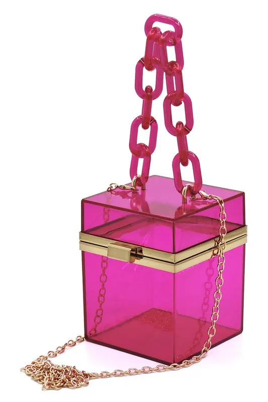 Acrylic Chain Handle See Thru Crossbody Clutch Bag