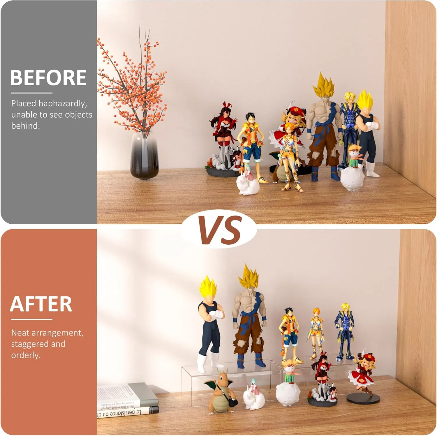 Acrylic Shelf Riser 12x5.5x5 pack of 2, Countertop Acrylic Display Storage Organizer for Funko Pop Figure, Cosmetics, Bags, Shoes, Toys, Collectibles, 12x5.5x5 Inch