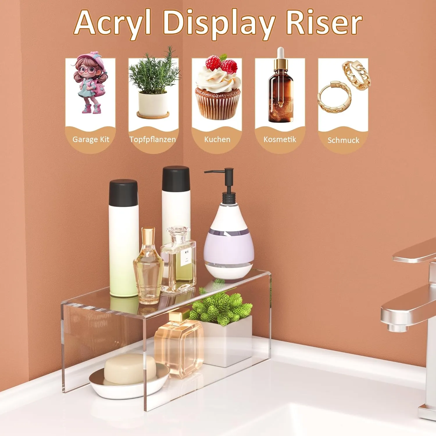 Acrylic Shelf Riser 12x5.5x5 pack of 2, Countertop Acrylic Display Storage Organizer for Funko Pop Figure, Cosmetics, Bags, Shoes, Toys, Collectibles, 12x5.5x5 Inch