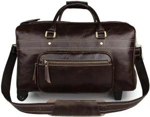 Adult Wheeled Travel Duffel Bag Cowhide Leather Luggage Rolling Suitcase Journey Overnight Weekender Gym Tote Handbag Sports Overnight Gym Luggage Weekend Tot