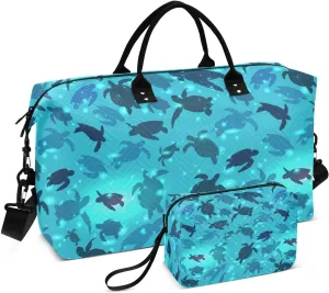 Aflyko Travel Duffel Bag Swimming Sea Turtle Aqua Cute Wildlife Sport Tote Gym Bag Weekender Overnight Bag for Men Women Flight Approved Carry On Bag Fitness Dance Go-To Bag Daily Bag