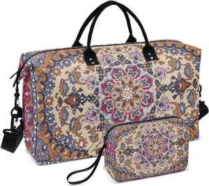 Aflyko Travel Duffel Persian Carpet Tribal Mandala Sport Tote Gym Weekender Overnight for Men Women Flight Approved Carry On Fitness Dance Go-To Daily, Medium