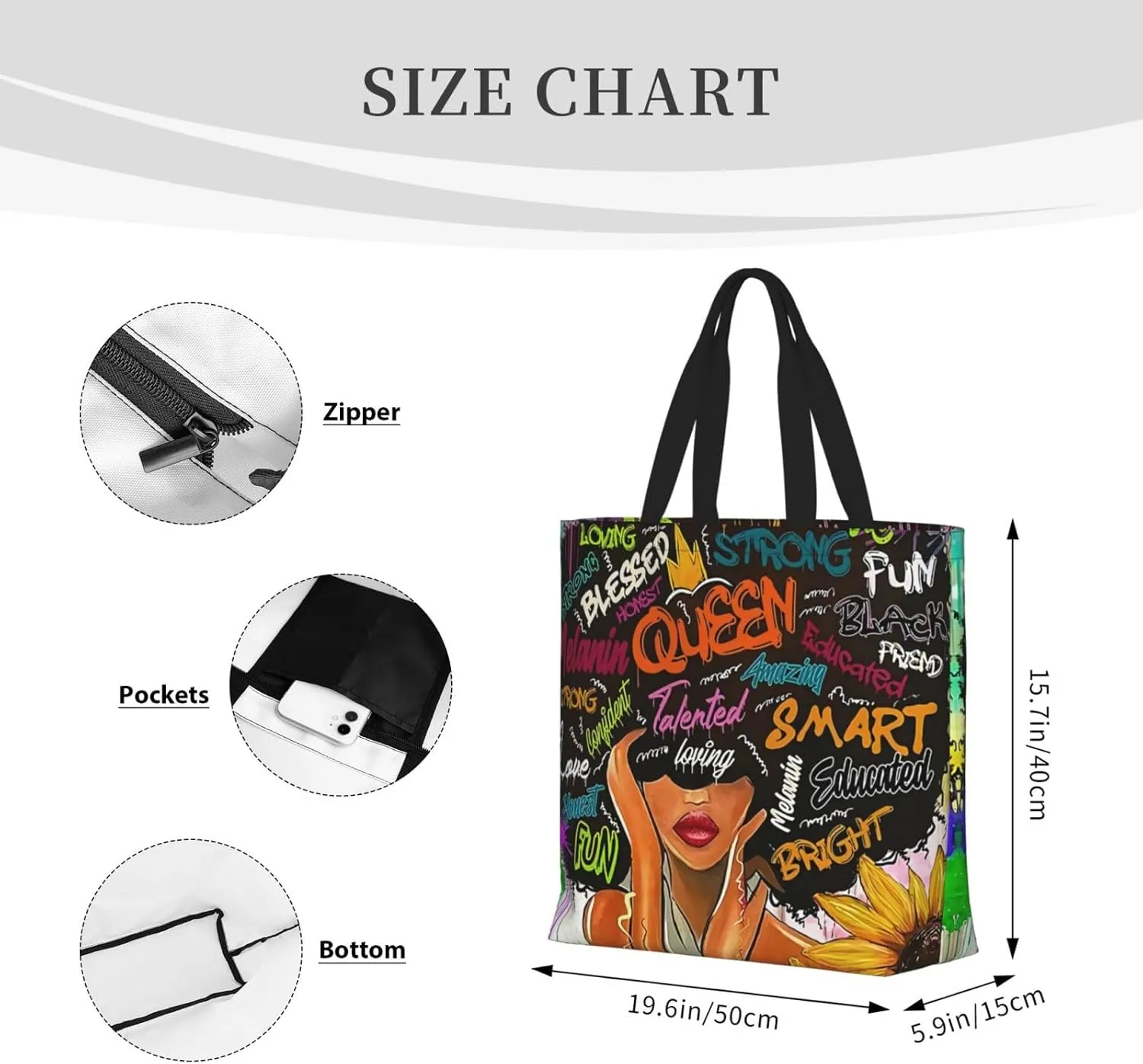 African American Tote Bags For Women Black Art Tote Afro Black Girl Magic Handbags For Gym School Travel