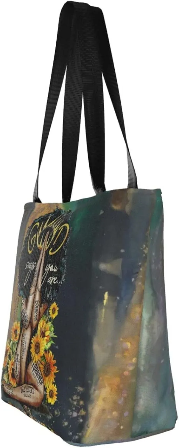African American Woman Tote Bag Black Girl Shoulder Bag Afro Handbag Beach Bag for Adults Students Office Travel