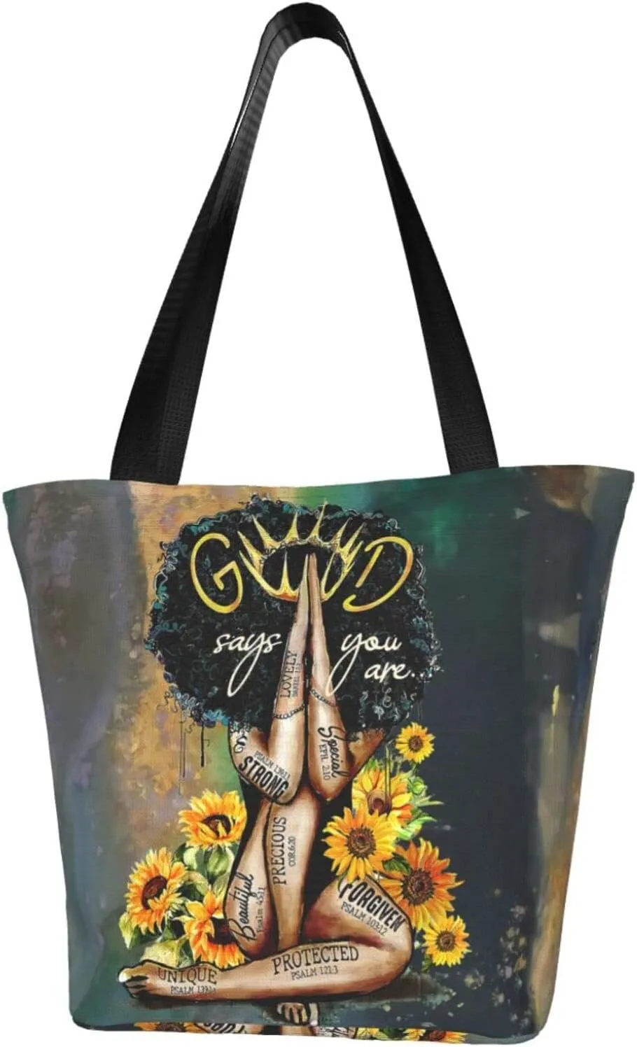 African American Woman Tote Bag Black Girl Shoulder Bag Afro Handbag Beach Bag for Adults Students Office Travel