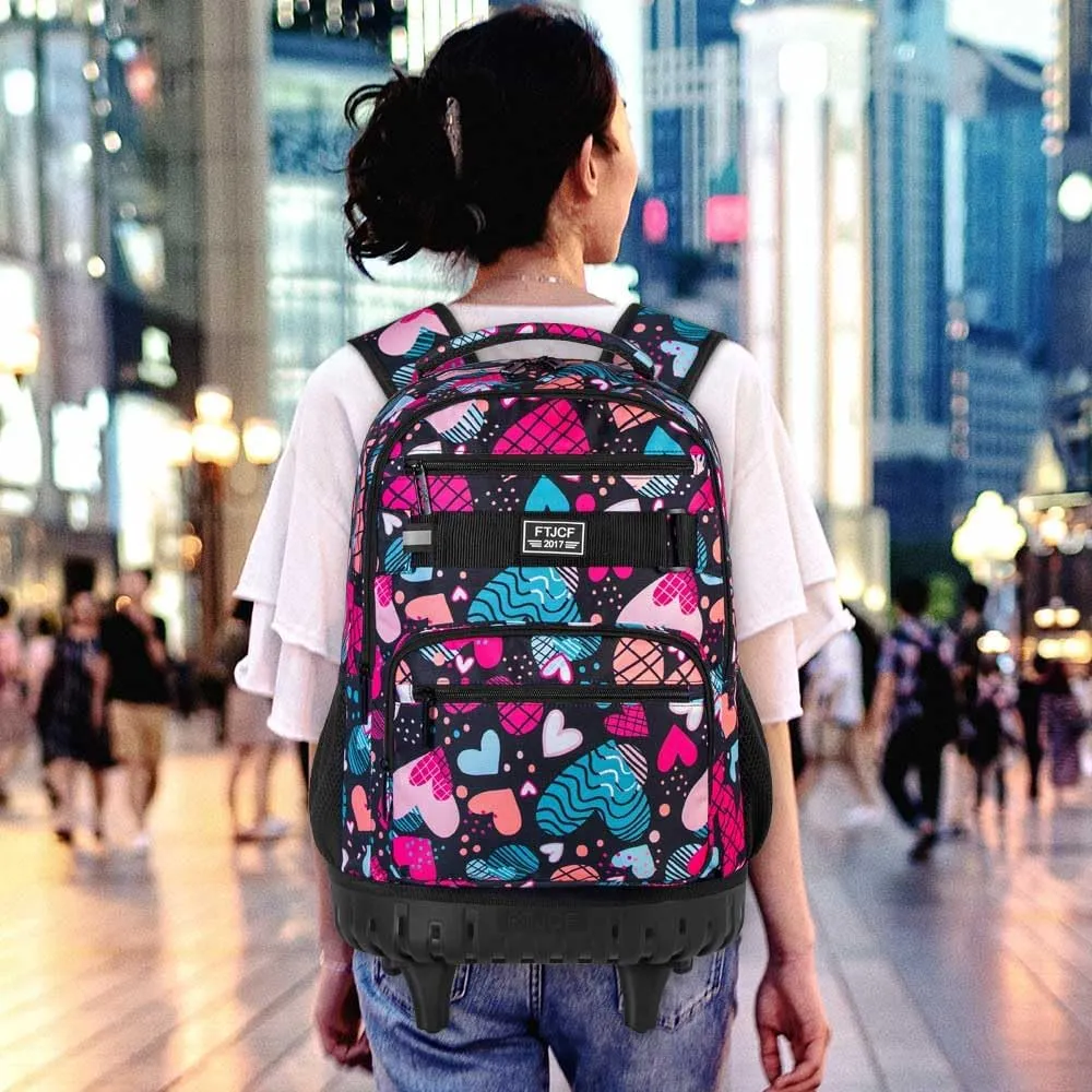 AGSDON Rolling Backpack for Girls, Women Roller Wheels Bookbag, Laptop Wheeled School Bag with Wheels for Teens