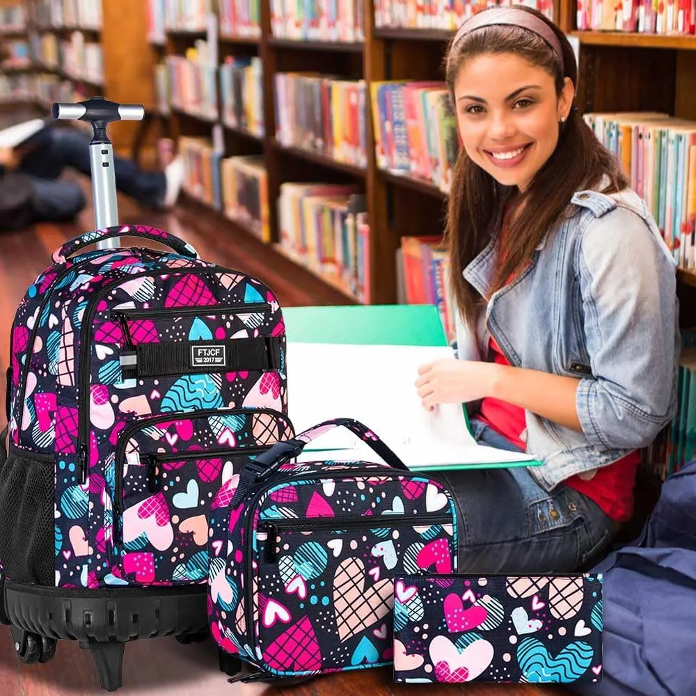 AGSDON Rolling Backpack for Girls, Women Roller Wheels Bookbag, Laptop Wheeled School Bag with Wheels for Teens