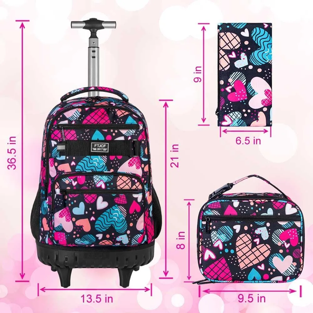 AGSDON Rolling Backpack for Girls, Women Roller Wheels Bookbag, Laptop Wheeled School Bag with Wheels for Teens