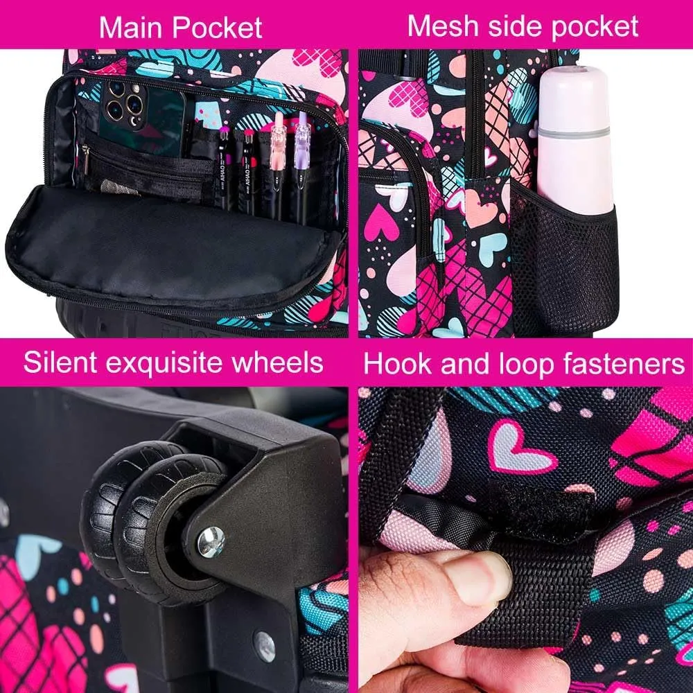 AGSDON Rolling Backpack for Girls, Women Roller Wheels Bookbag, Laptop Wheeled School Bag with Wheels for Teens