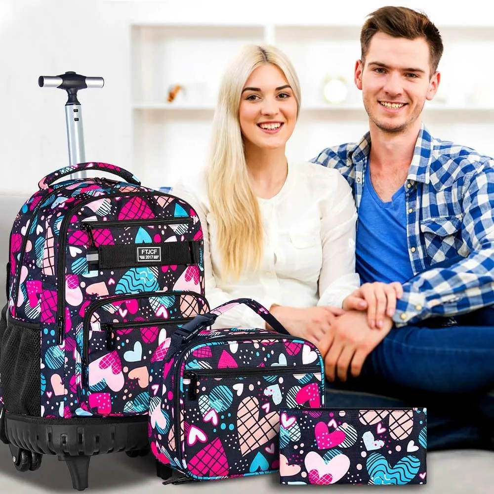 AGSDON Rolling Backpack for Girls, Women Roller Wheels Bookbag, Laptop Wheeled School Bag with Wheels for Teens