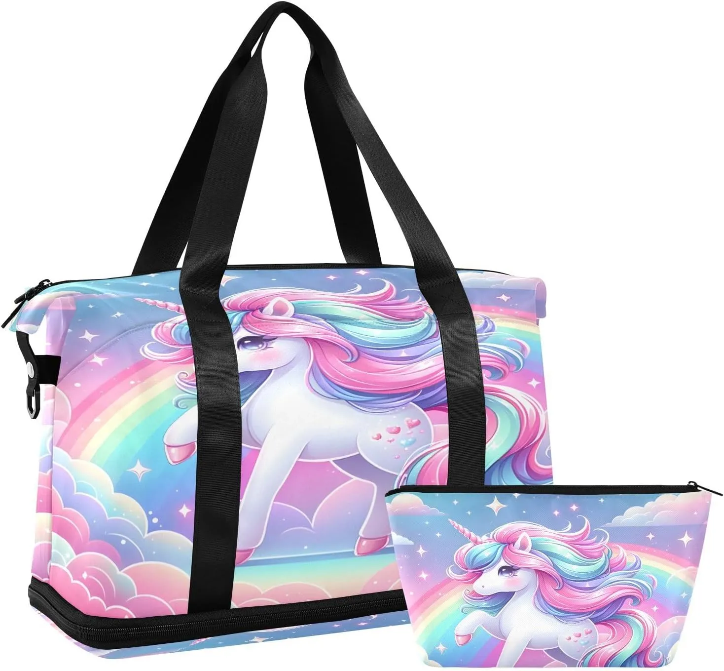 ALAZA Fantasy Unicorn Rainbow Travel Duffel Bag for Women Men Sports Gym Bag with Shoe Compartment Tote Weekender Overnight Bag with Wet Pocket for Travel, Gym,Yoga,Swimming