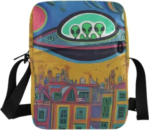Alien Visiting Sling Bag Small Crossbody Purse with Adjustable Strap 6.6×2.5×9.4 IN