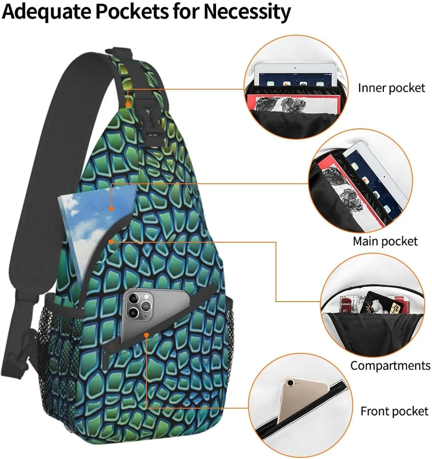 Alligator Skin Unisex Casual Diagonal Chest Bag,Multipurpose Crossbody Shoulder Bag Travel Hiking Daypack