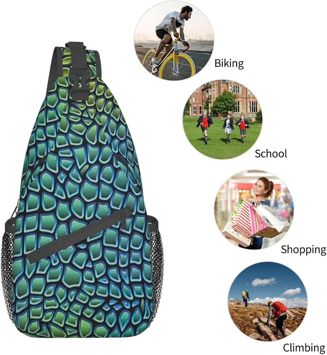 Alligator Skin Unisex Casual Diagonal Chest Bag,Multipurpose Crossbody Shoulder Bag Travel Hiking Daypack
