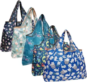 allydrew Large Foldable Tote Nylon Reusable Grocery Bags, 5 Pack