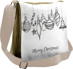 Ambesonne Christmas Messenger Bag, Sketchy Ornaments, Unisex Cross-body