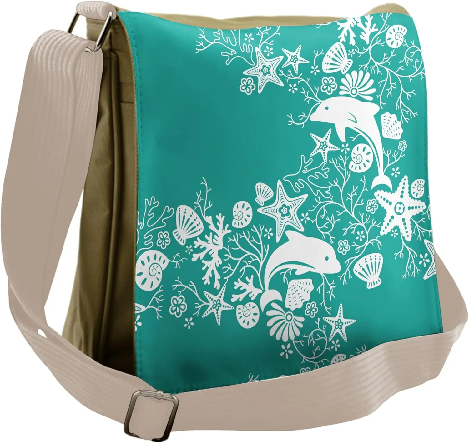 Ambesonne Fish Messenger Bag, Dolphins and Flowers, Unisex Cross-body