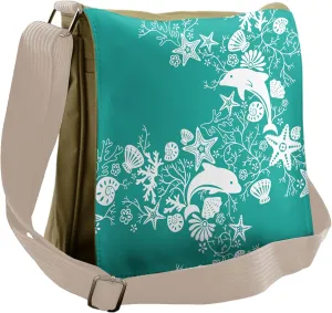 Ambesonne Fish Messenger Bag, Dolphins and Flowers, Unisex Cross-body