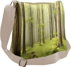 Ambesonne Forest Messenger Bag, Misty Spring Nature, Unisex Cross-body