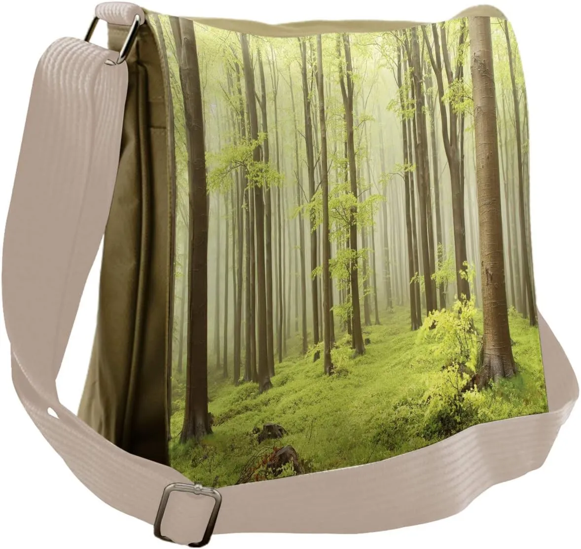 Ambesonne Forest Messenger Bag, Misty Spring Nature, Unisex Cross-body
