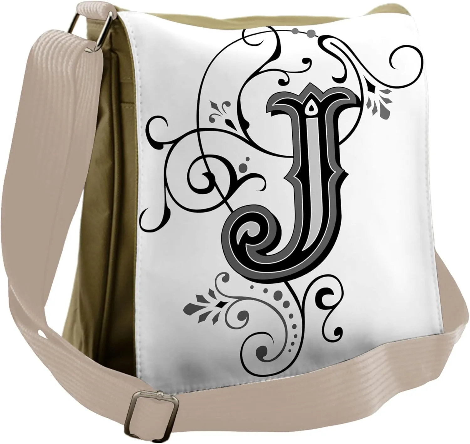 Ambesonne Letter J Messenger Bag, Noble Royal Initials J, Unisex Cross-body