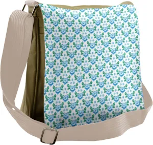 Ambesonne Rose Messenger Bag, Vintage Blue Blooms Botany, Unisex Cross-body