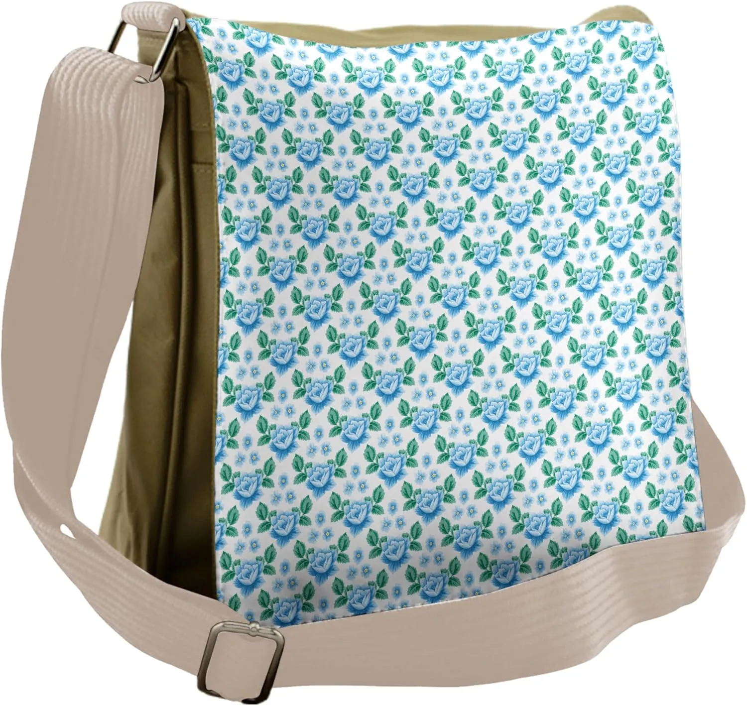 Ambesonne Rose Messenger Bag, Vintage Blue Blooms Botany, Unisex Cross-body