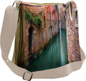 Ambesonne Venice Messenger Bag, Scenic Canal Buildings, Unisex Cross-body