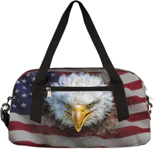 American Flag Eagles Gym Bag for Women and Men,USA Flag Memorial Day Small Duffel Bag for Sports, Gyms, Yoga, Weekend Getaway, Travel Overnight Bag Workout Bag Cheer Dance Bag for Girls Boys Teen