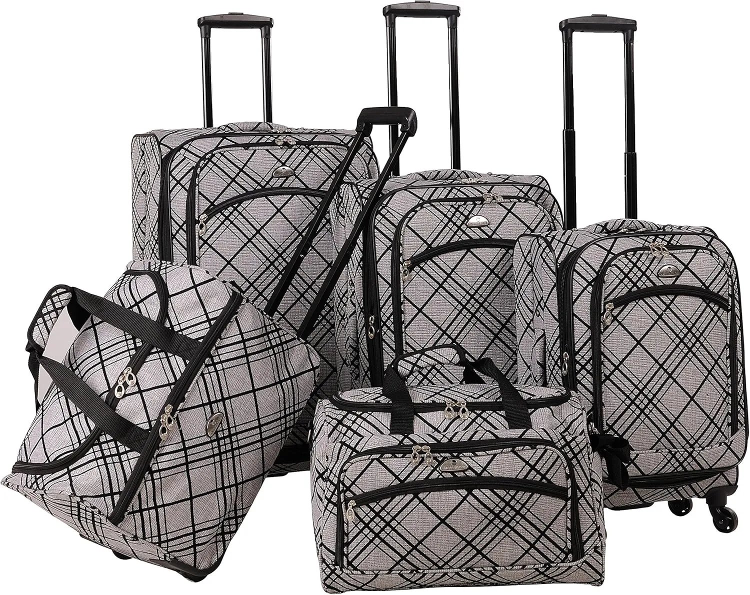 American Flyer Silver Stripes 5-Piece Spinner Luggage Set, Silver, One Size