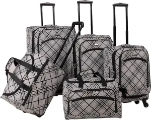 American Flyer Silver Stripes 5-Piece Spinner Luggage Set, Silver, One Size