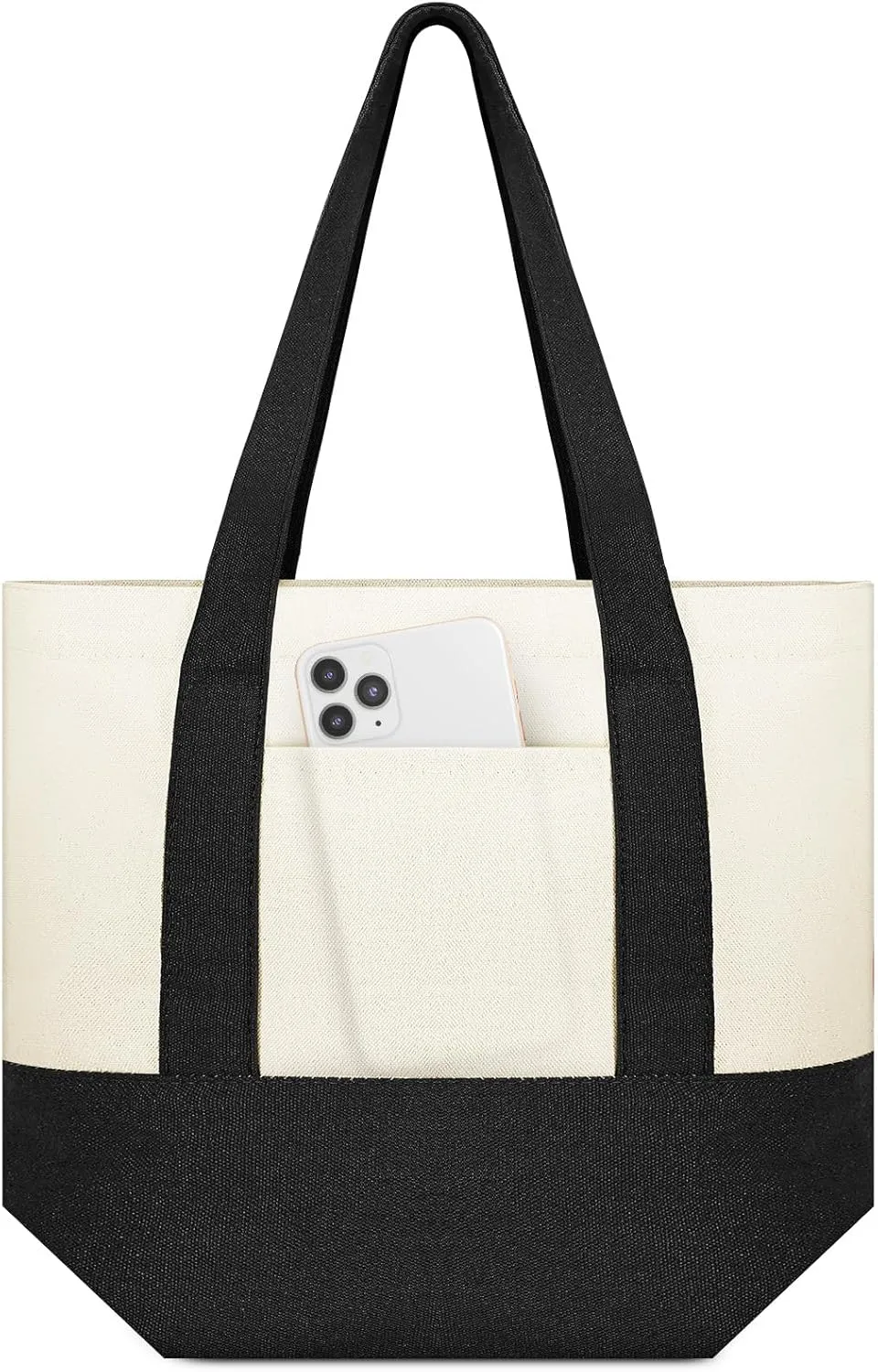 Amylove 1 Pcs Mini Canvas Tote Bag with Pockets 13" x 11" Duty Canvas Sublimation Blank Small Bag Reusable Tote for Crafts DIY (Black)