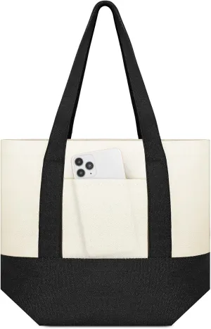 Amylove 1 Pcs Mini Canvas Tote Bag with Pockets 13" x 11" Duty Canvas Sublimation Blank Small Bag Reusable Tote for Crafts DIY (Black)