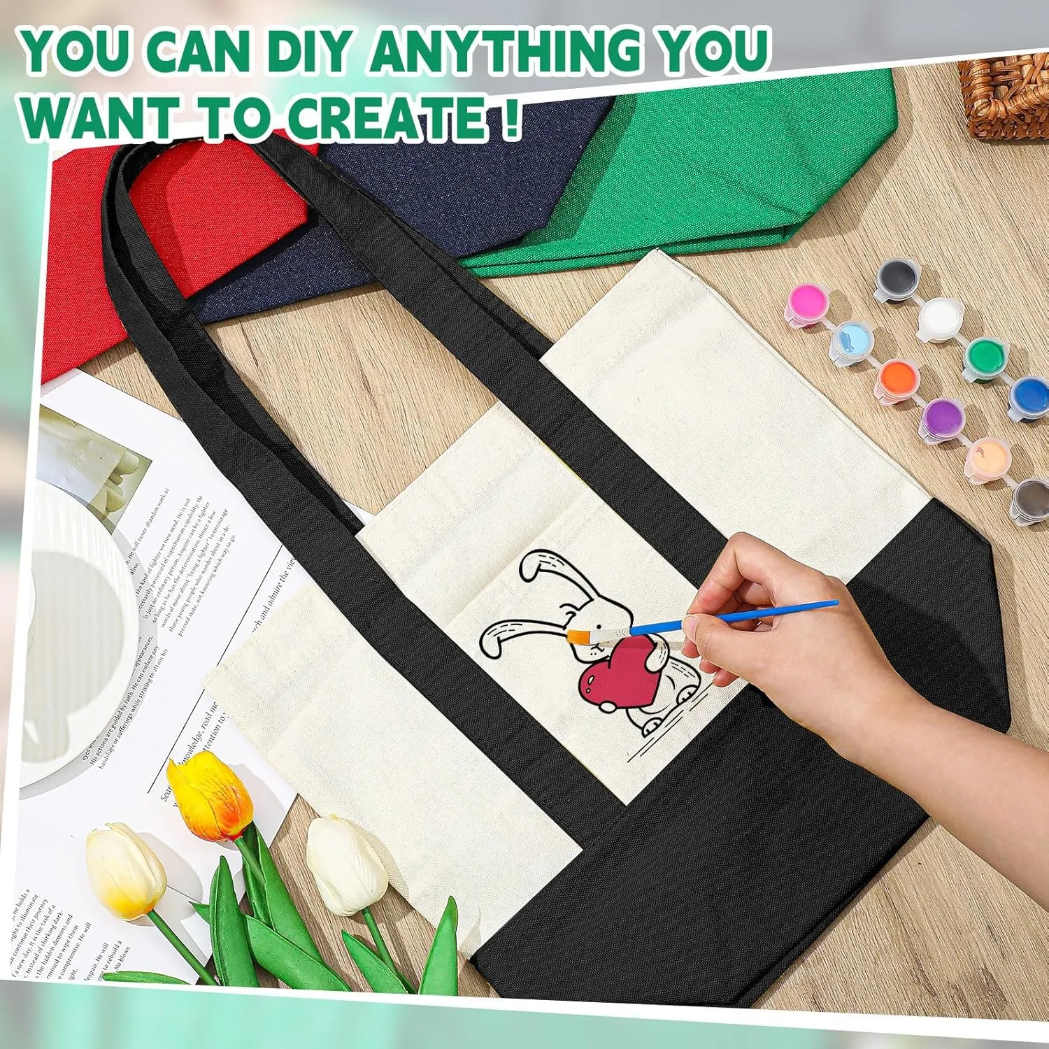Amylove 1 Pcs Mini Canvas Tote Bag with Pockets 13" x 11" Duty Canvas Sublimation Blank Small Bag Reusable Tote for Crafts DIY (Black)