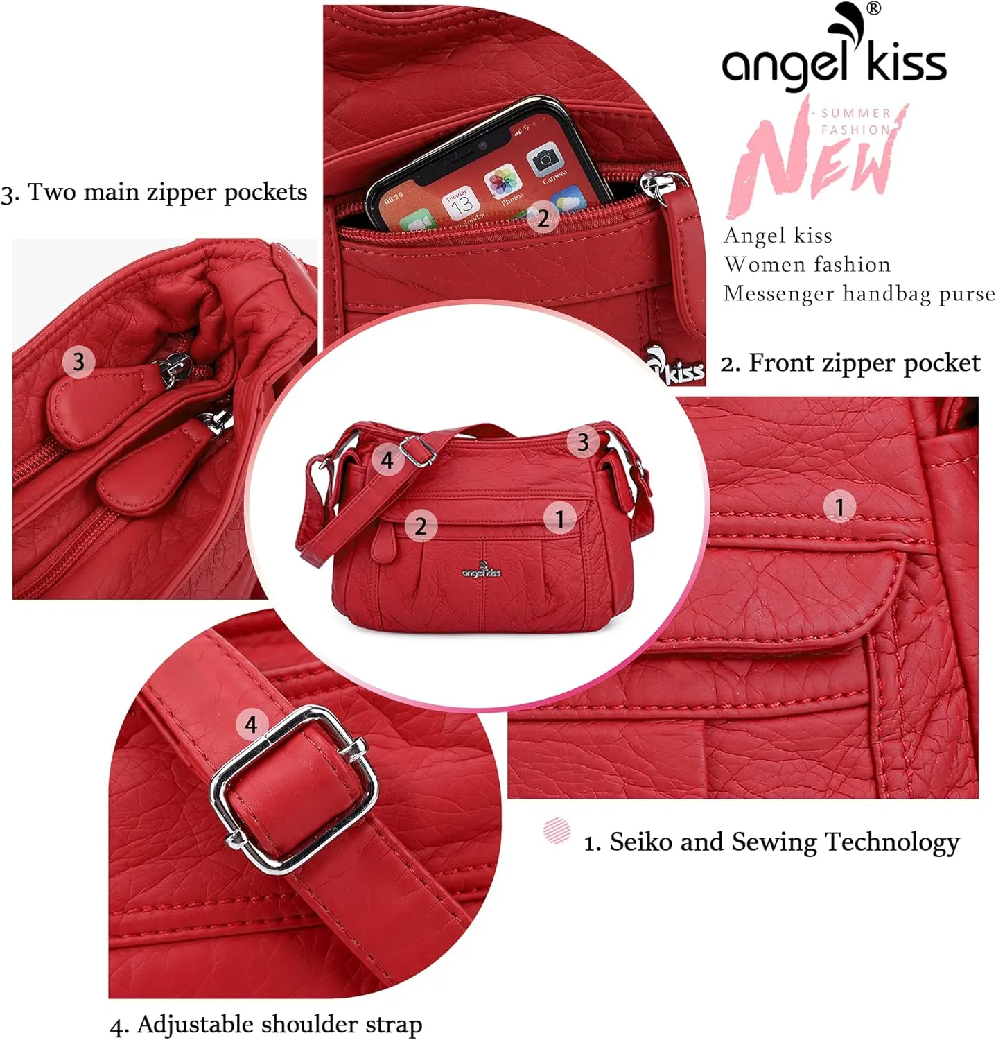 Angelkiss Crossbody Bags for Women, Ladies Shoulder Handbags and Purses Medium Faux Leather Pocketbooks