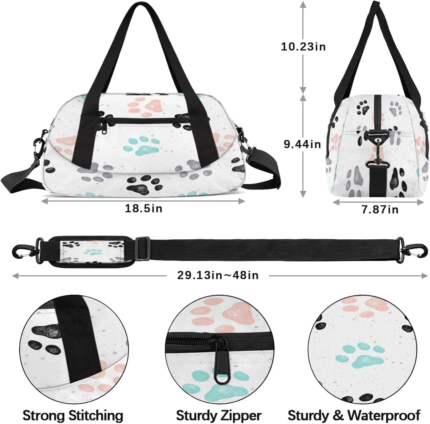 Animal Dog Paw Pattern Kids Duffel Bag Lightweight Waterproof Sports Gym Bag with Front Zipper Pocket Foldable Weekender Overnight Bag for School Practice Gymnastic Ballet