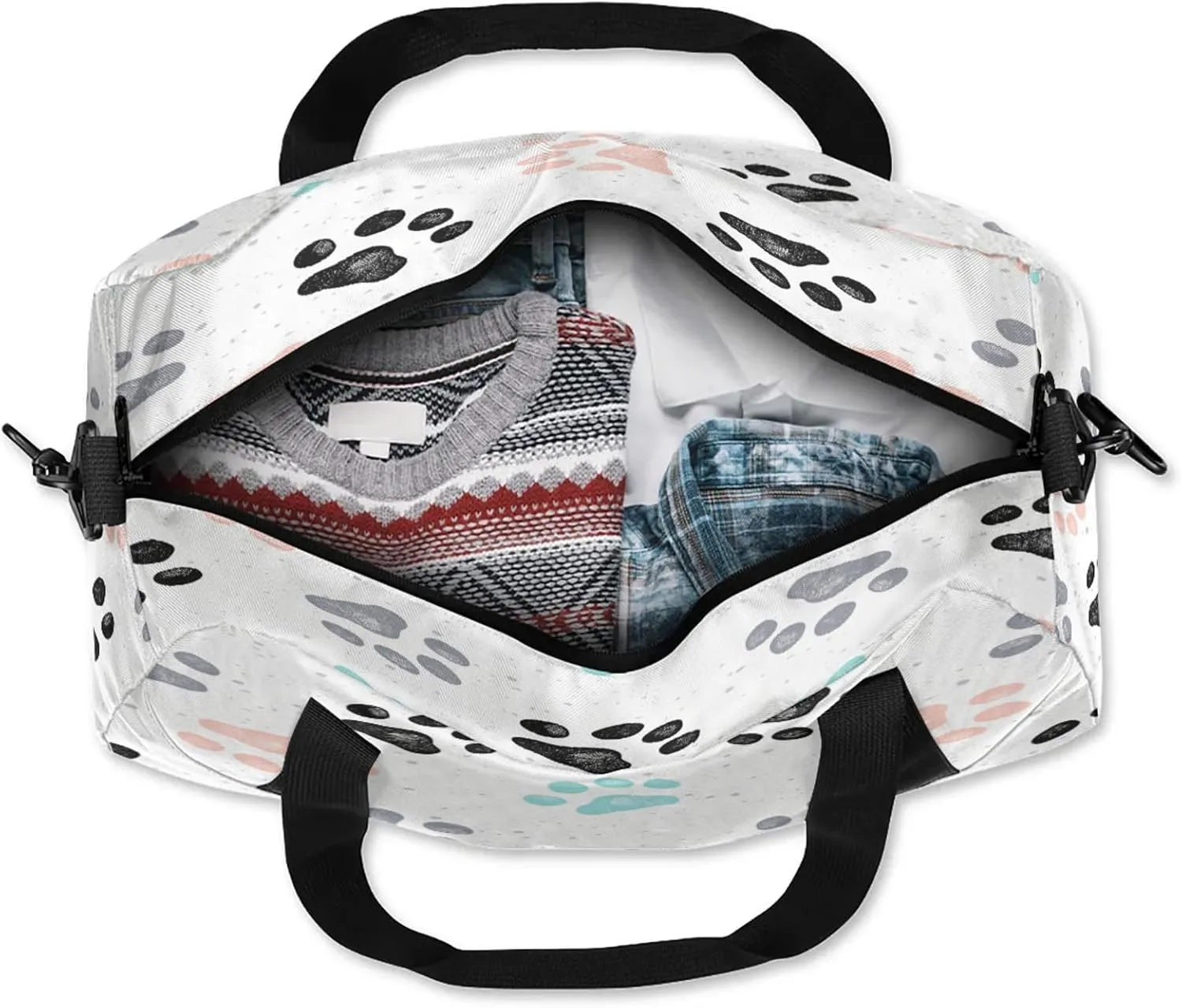 Animal Dog Paw Pattern Kids Duffel Bag Lightweight Waterproof Sports Gym Bag with Front Zipper Pocket Foldable Weekender Overnight Bag for School Practice Gymnastic Ballet