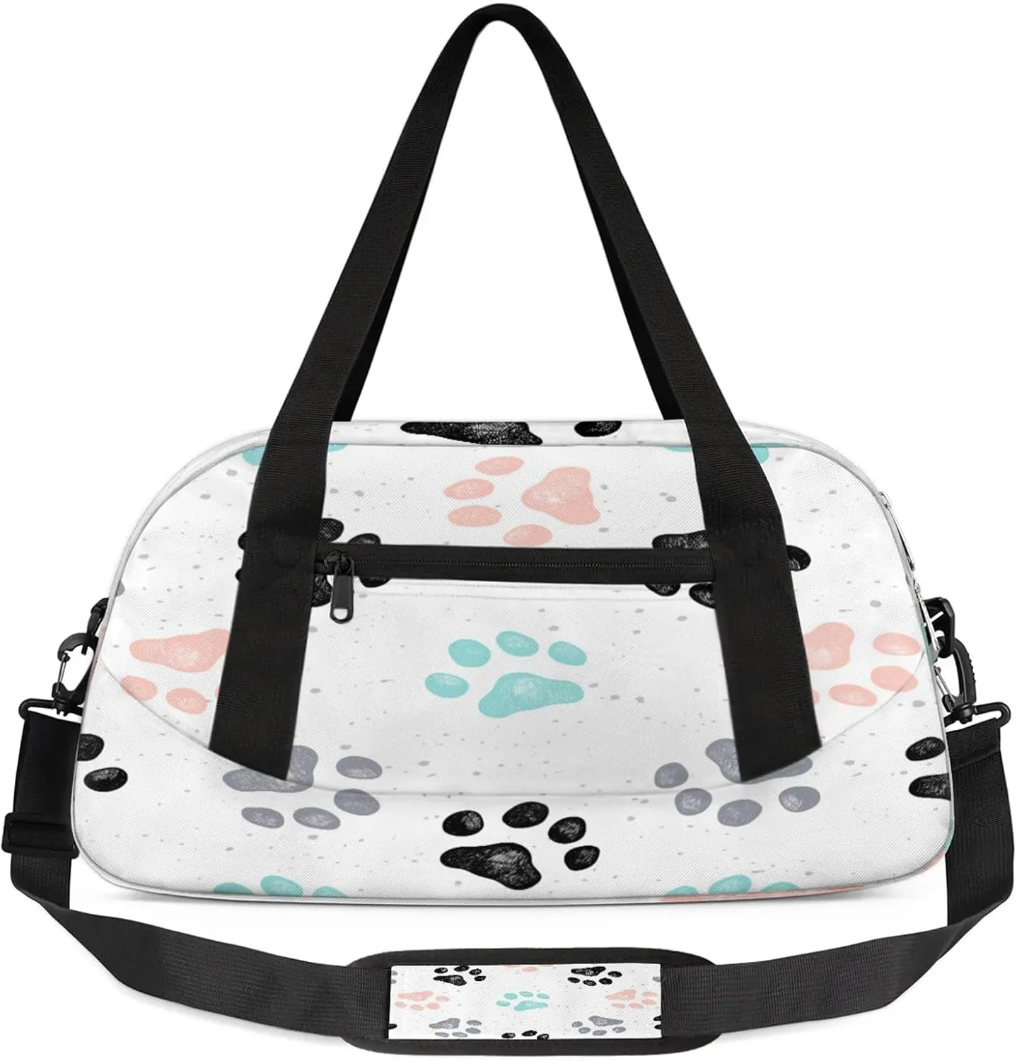 Animal Dog Paw Pattern Kids Duffel Bag Lightweight Waterproof Sports Gym Bag with Front Zipper Pocket Foldable Weekender Overnight Bag for School Practice Gymnastic Ballet