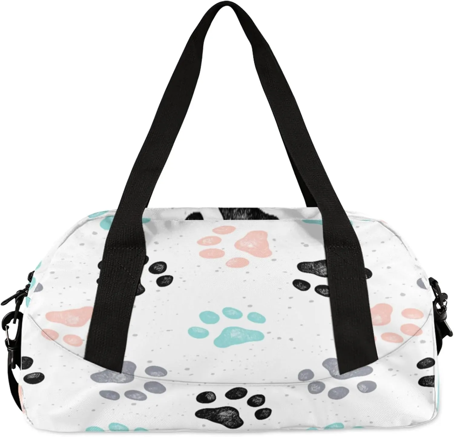Animal Dog Paw Pattern Kids Duffel Bag Lightweight Waterproof Sports Gym Bag with Front Zipper Pocket Foldable Weekender Overnight Bag for School Practice Gymnastic Ballet