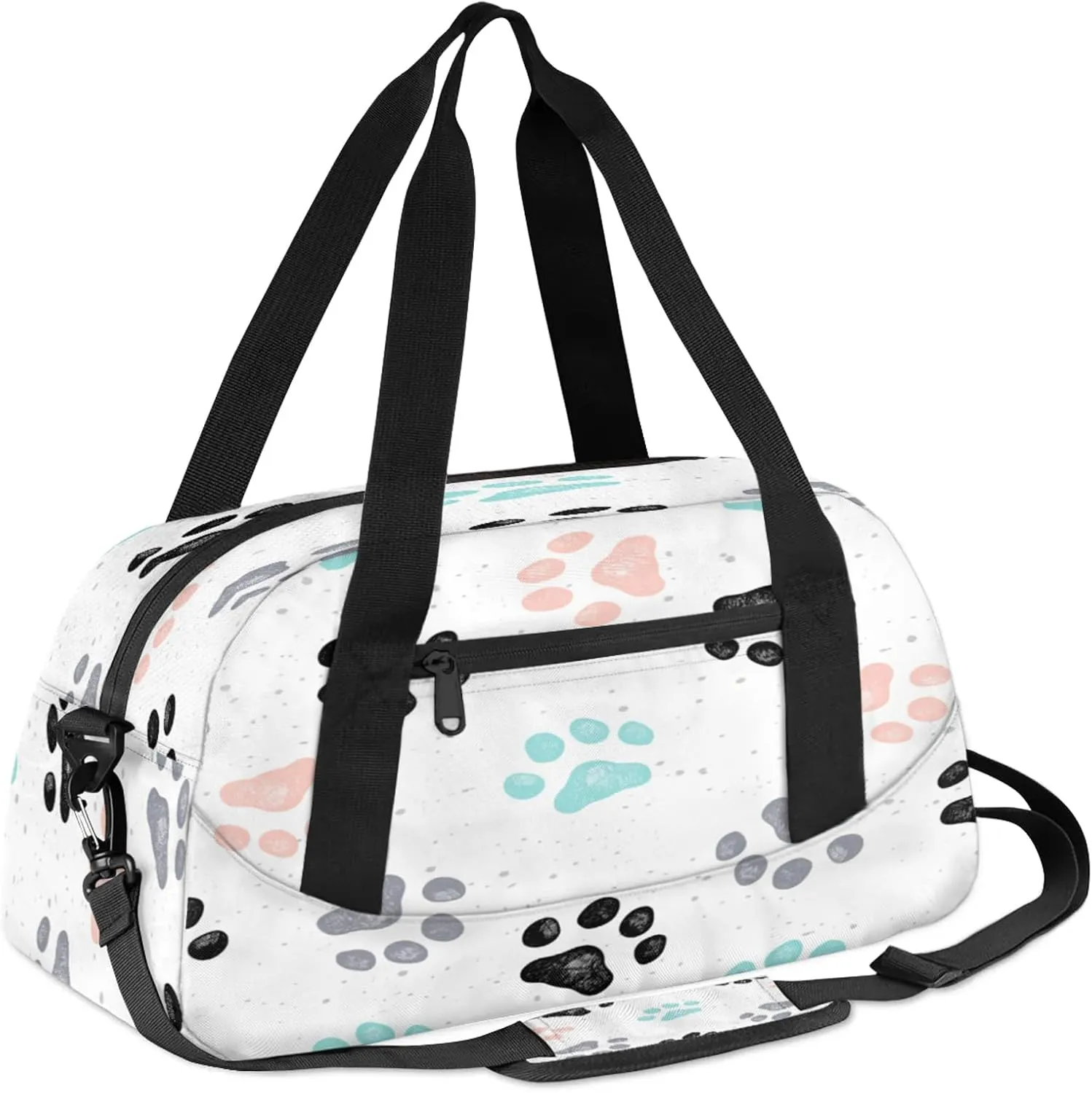 Animal Dog Paw Pattern Kids Duffel Bag Lightweight Waterproof Sports Gym Bag with Front Zipper Pocket Foldable Weekender Overnight Bag for School Practice Gymnastic Ballet
