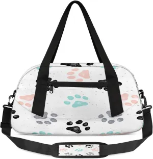 Animal Dog Paw Pattern Kids Duffel Bag Lightweight Waterproof Sports Gym Bag with Front Zipper Pocket Foldable Weekender Overnight Bag for School Practice Gymnastic Ballet