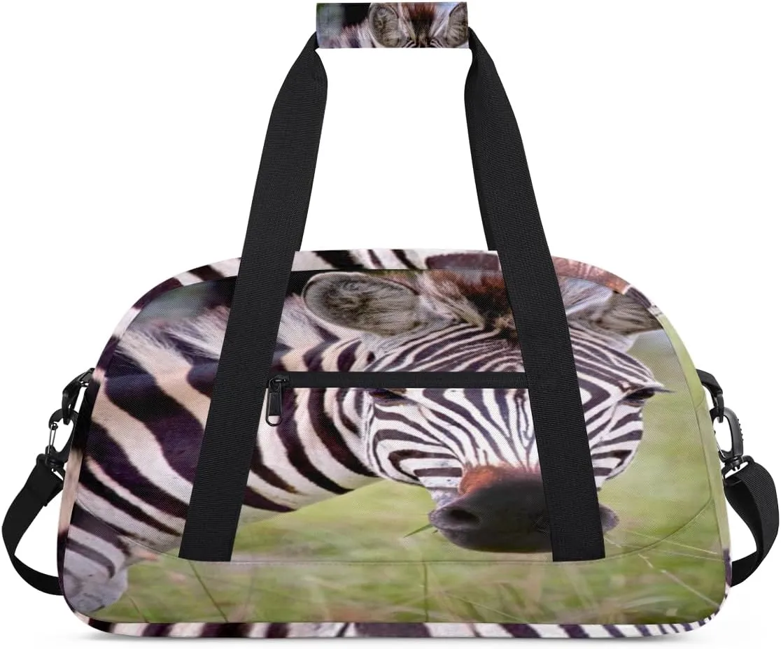 Animal Zebra Gym Duffel Bag for Men Women Zebra Sports Tote Bag with Adjustable Shoulder Strap for Dance Gymnastics Traveling Outdoor Camping Overnight Stay