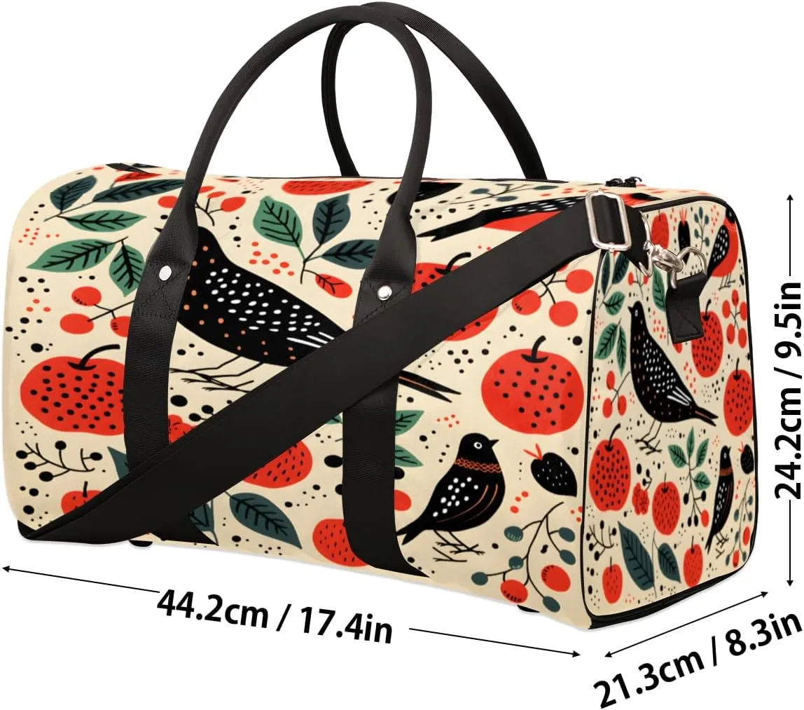 Apples and Birds Travel Duffle Bag, Sports Gym Bags for Women Men, Carry On Weekender Overnight Bag, Farmhouse Workout Hospital Airplane Trips Bag