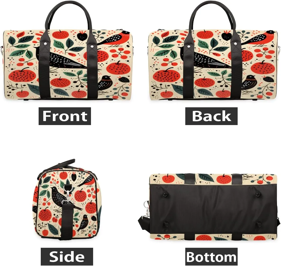 Apples and Birds Travel Duffle Bag, Sports Gym Bags for Women Men, Carry On Weekender Overnight Bag, Farmhouse Workout Hospital Airplane Trips Bag