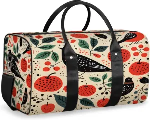 Apples and Birds Travel Duffle Bag, Sports Gym Bags for Women Men, Carry On Weekender Overnight Bag, Farmhouse Workout Hospital Airplane Trips Bag