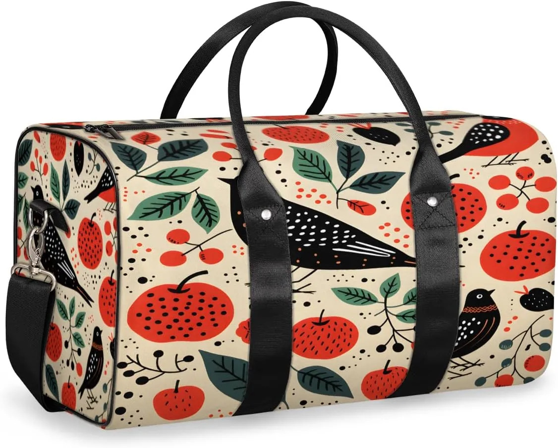 Apples and Birds Travel Duffle Bag, Sports Gym Bags for Women Men, Carry On Weekender Overnight Bag, Farmhouse Workout Hospital Airplane Trips Bag